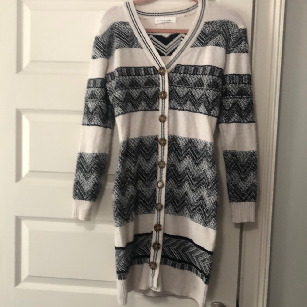 Lucky Brand Black and White Long Sleeve Dress